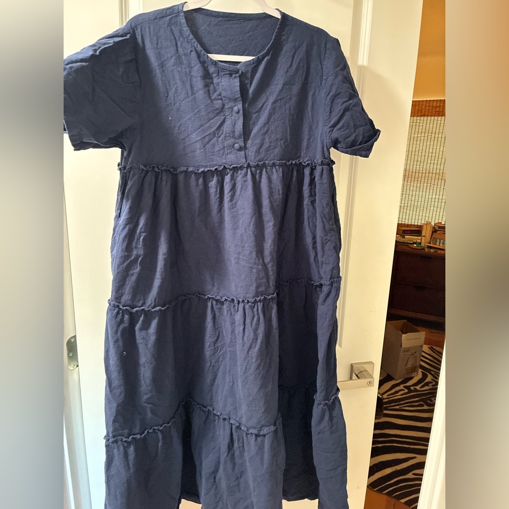 Navy Blue empire oversized linen Dress